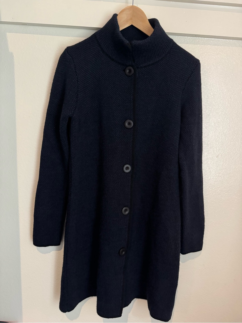 Cocogio Made in Italy Blue Black Wool Blend Knit Coat Cardigan Sweater Jacket S - Picture 2 of 9